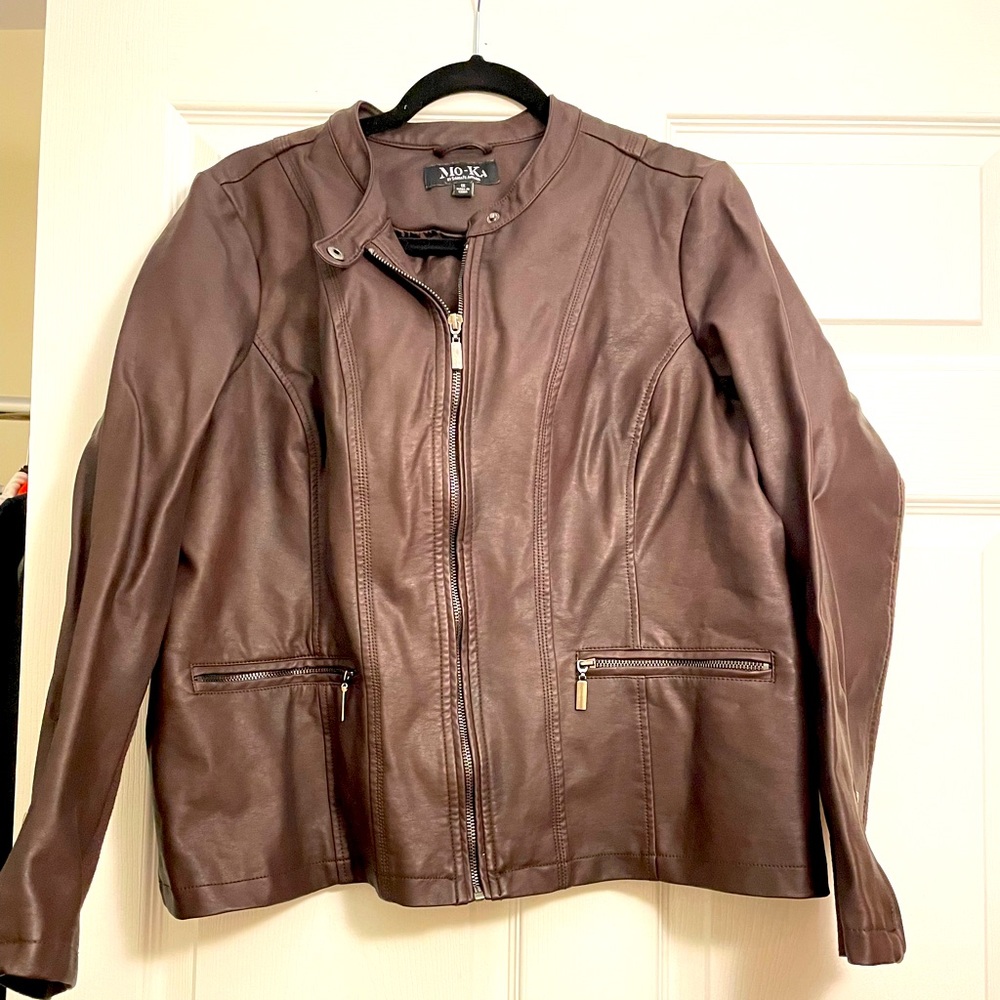 Brown Faux Leather Jacket EUC